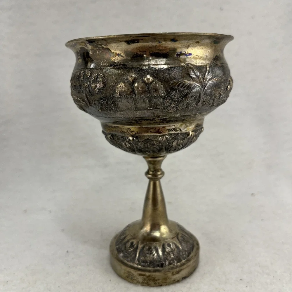 Antique Tibetan Tibet Buddhist Silverplate Yak Butter Lamp Cup , 5.5x3.5